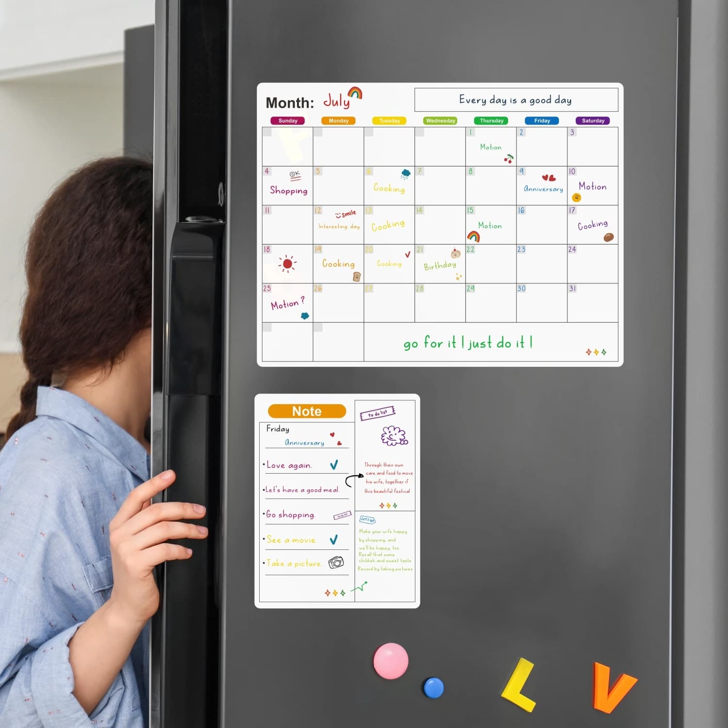 Calendario magnetico per frigorifero Pianificatore settimanale mensile Calendario da tavolo Lavagna cancellabile a secco Adesivo per frigorifero Menu per bacheca