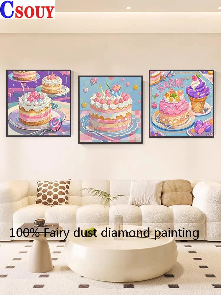 100% Fairy Dust Diy Diamond Painting Cross Stitch Fruit Multi-layer Cake 5D Drill Full Crystal Embroidery Mosaic Decor Needlewor