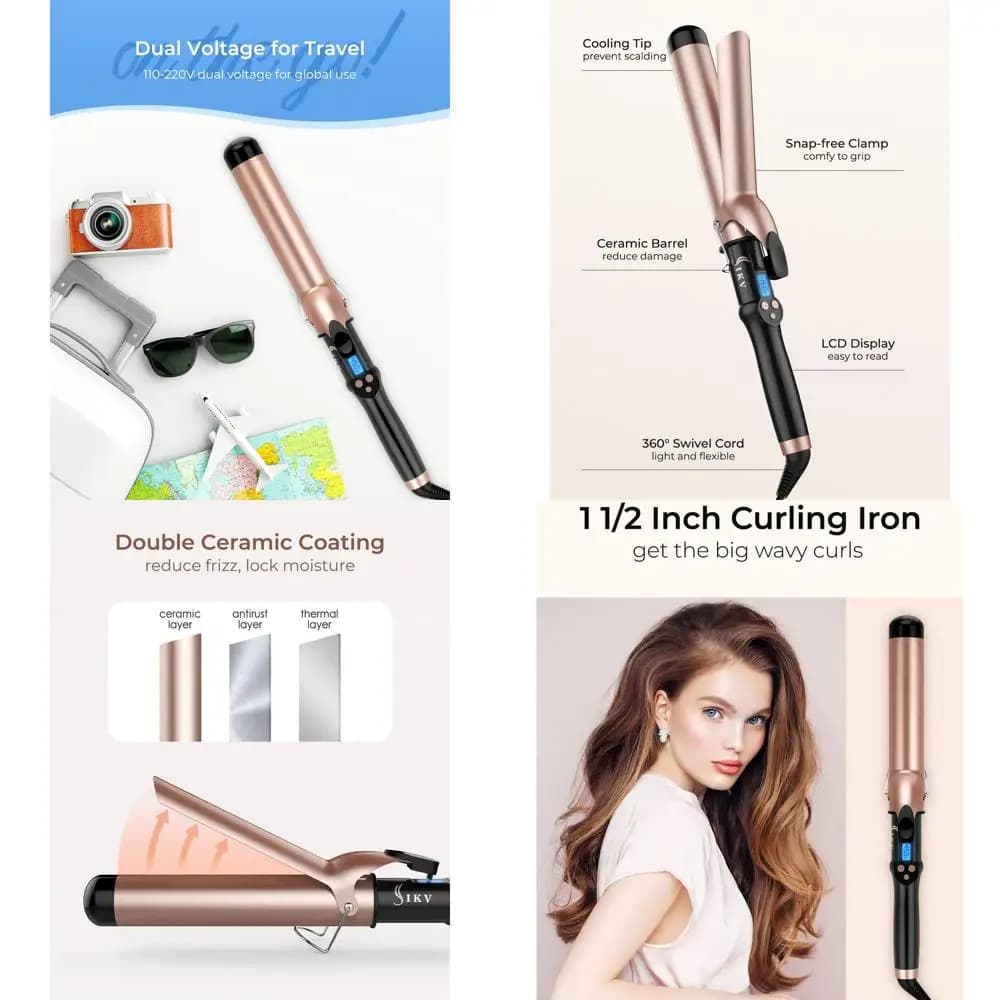 1.5 inch tormaline ceramic curling iron with extra long cylinder