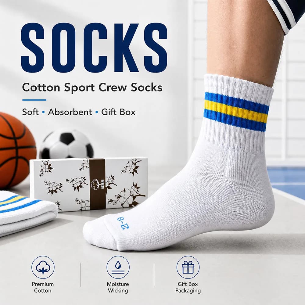 4Pairs Unisex Number Print Cotton Socks Breathable Moisture Wicking Crew Socks Sports Cushioned Non Slip Gift Box Trendy