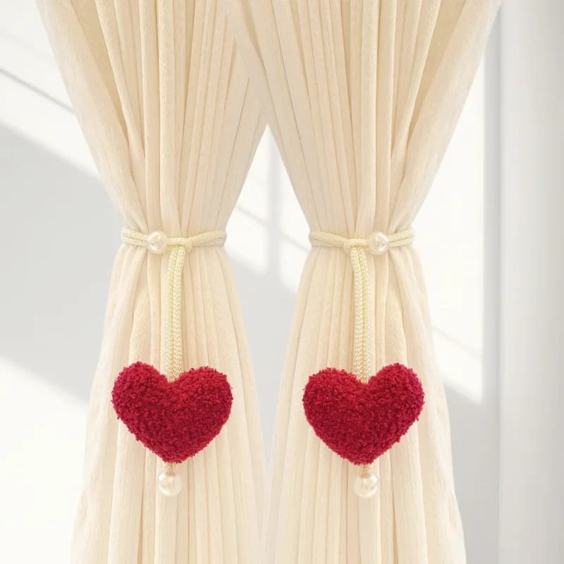 Adorabile Ciondolo a Cuore in Peluche con Perla, Corda per Fermare Tende per Bambini, Decorazione per Tende della Camera delle Ragazze, Ornamento Natalizio