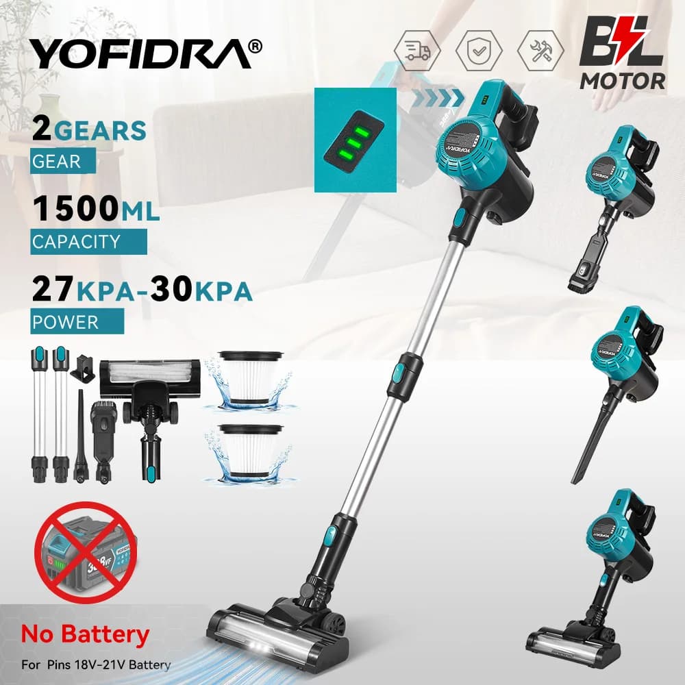 YOFIDRA 1500ML Aspirapolvere Elettrici 27-30KPA Cordless Home Car Dust Catcher Pulizia Utensili Elettrici Per Makita 18V Batteria Spille