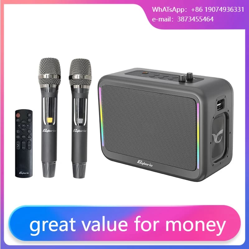 X14 Macchina per karaoke a tripla frequenza da 200 W con due microfoni wireless, Boombox per bassi stereo, altoparlante Karaoke per adulti e bambini