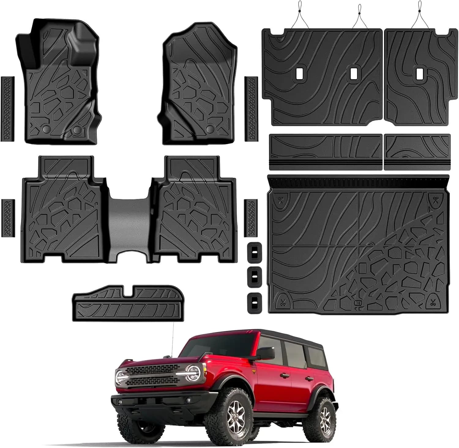 Set di Tappetini per Tutte le Stagioni per Ford Bronco 2021-2026, Copertura Completa con Protezioni per Schienali e Battitacco