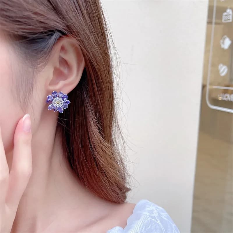 Orecchini a fiore con zirconi rosa completi Accessori eleganti per la festa nuziale delle donne