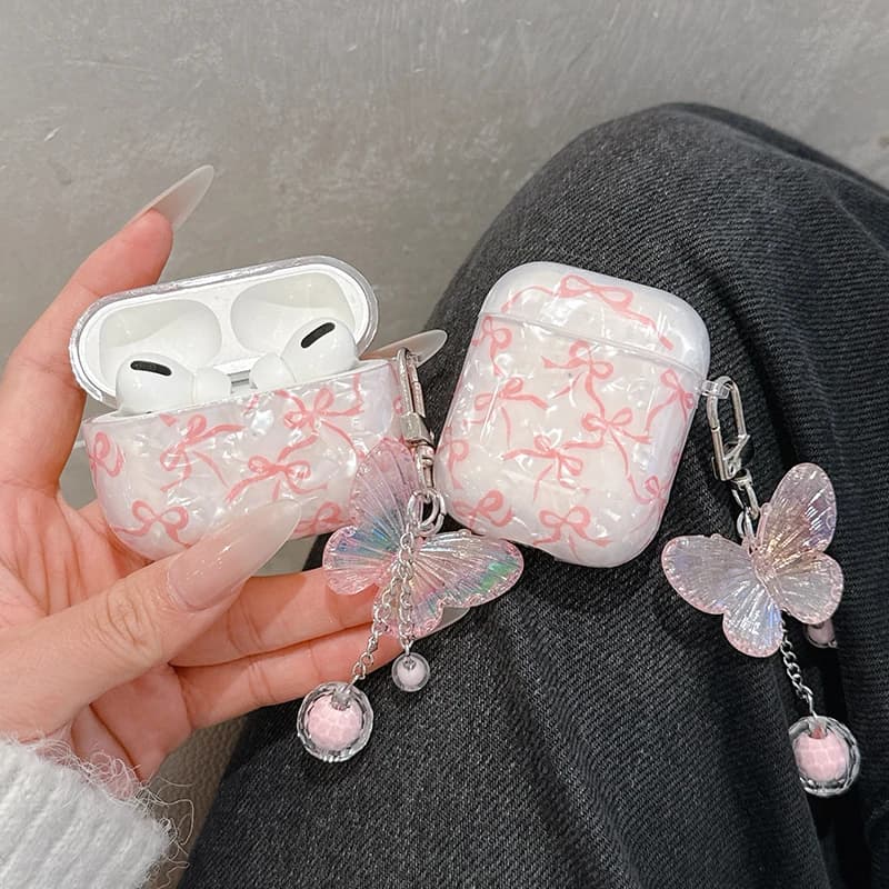 Custodia Protettiva Morbida Trasparente con Glitter e Fiocco per AirPods 4 3 2 1 e AirPods Pro 2 (2a Generazione)