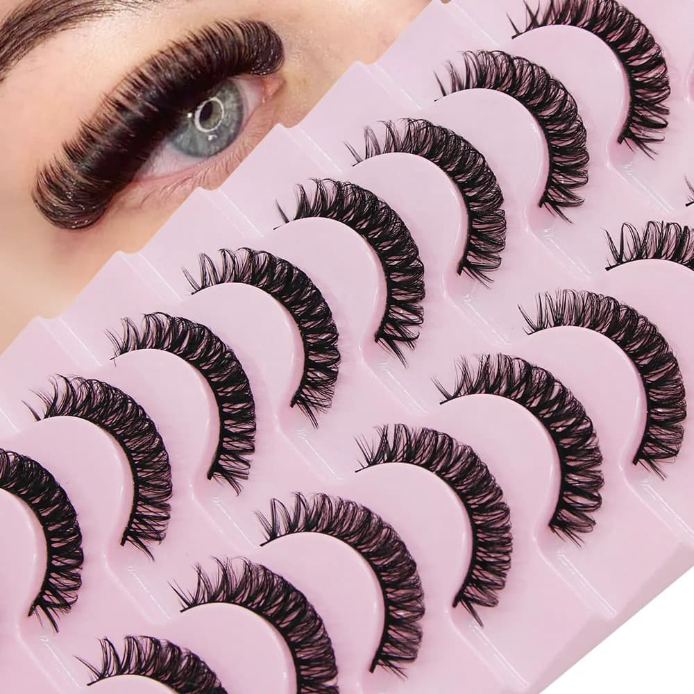 Moonlily 10 pairs of full striped eyelashes DD Curl Reusable 3D Round Eyelashes Fake Eyelashes Russian Extensions