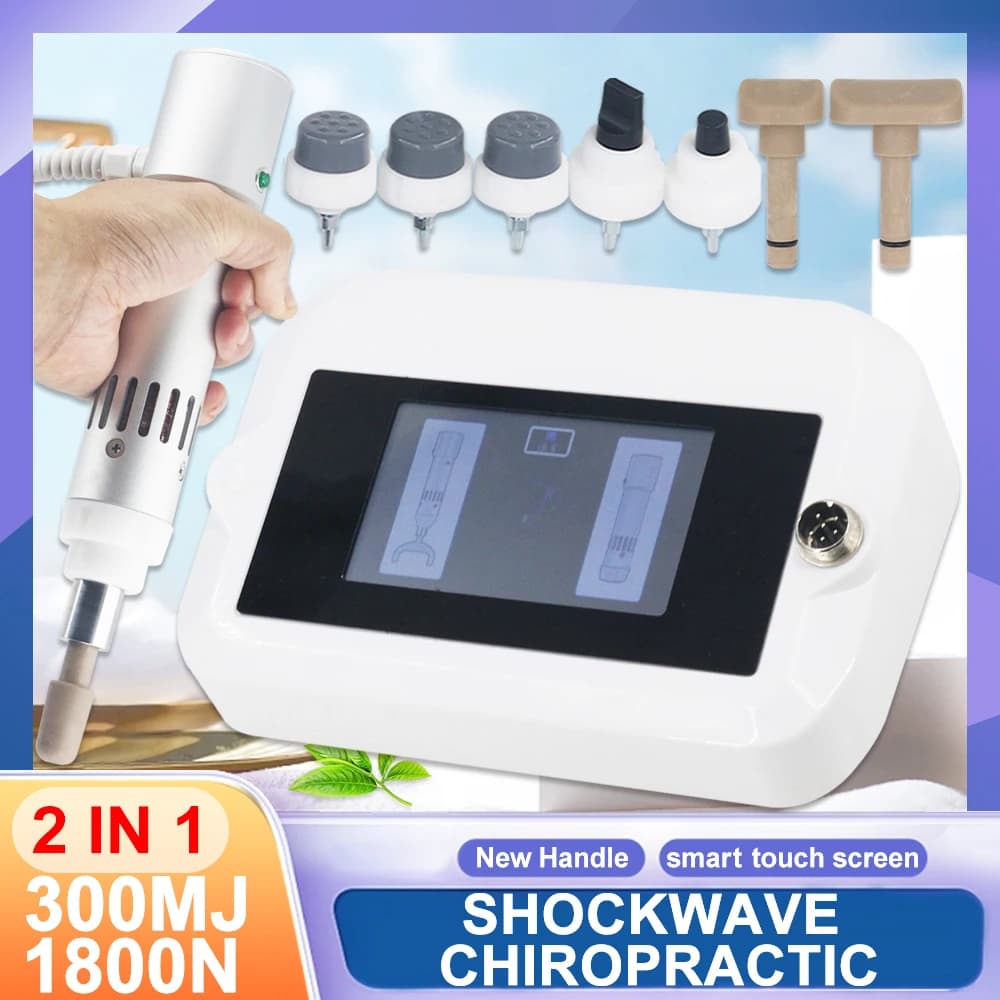 Shockwave Therapy Machine 300MJ For ED Treatment Pain Relief 1800N Chiropractic Gun New Professional 2 IN 1 Shock Wave Massager