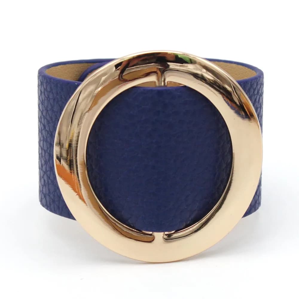 Bracciale in pelle a cerchio largo e grande alla moda per donna, braccialetto in metallo geometrico bianco nero, gioielli con ciondoli, regalo femminile