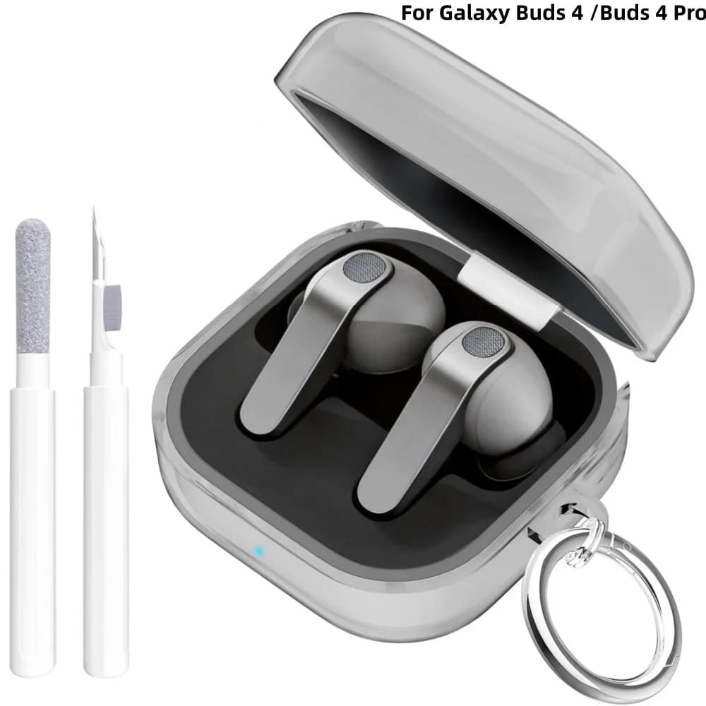 Custodia trasparente antiurto per Samsung Galaxy Buds 4 Pro/Buds 4 con portachiavi e kit di pulizia