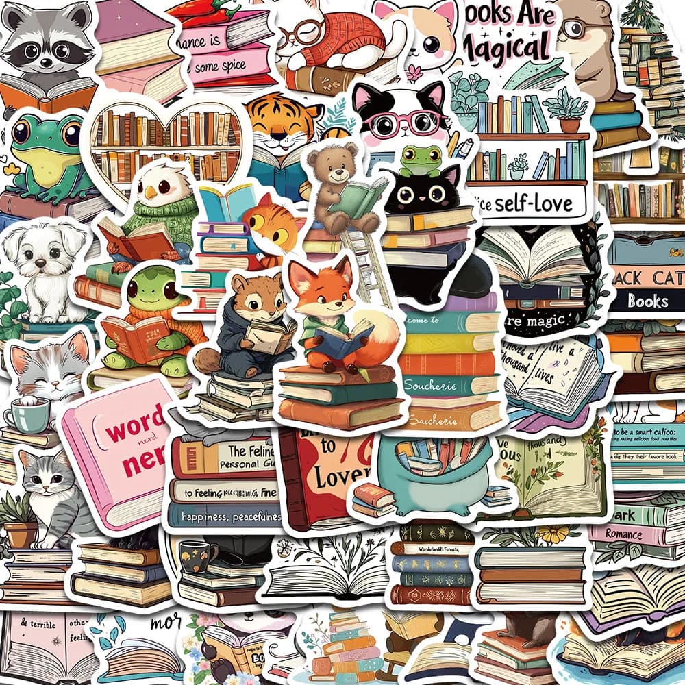 50 pezzi adesivi per lettura animali notebook caffè estetica per laptop bagagli PVC decorativo per la casa adesivo fai da te impermeabile