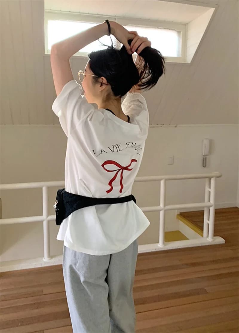 Comfortable Knot Short Sleeve T-Shirt Women's Spring New Style Dongdaemun Versatile Cotton Korean Style round Neck