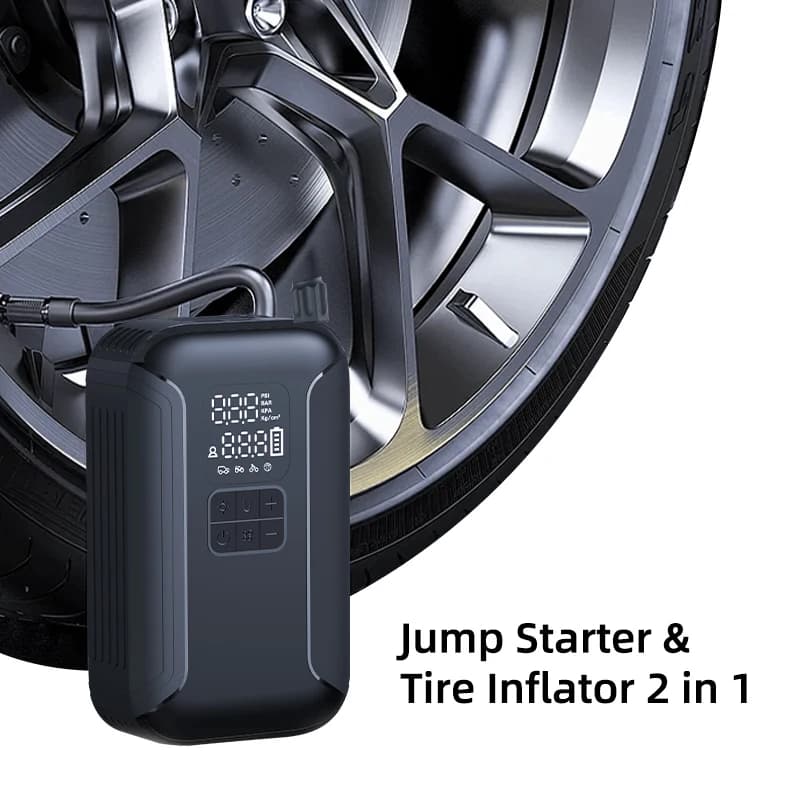 2 in 1 Gonfiatore per pneumatici Compressore d'aria portatile Avviatore di emergenza portatile Mini pompa per bici senza fili Strumento di emergenza multifunzione 8000mAh