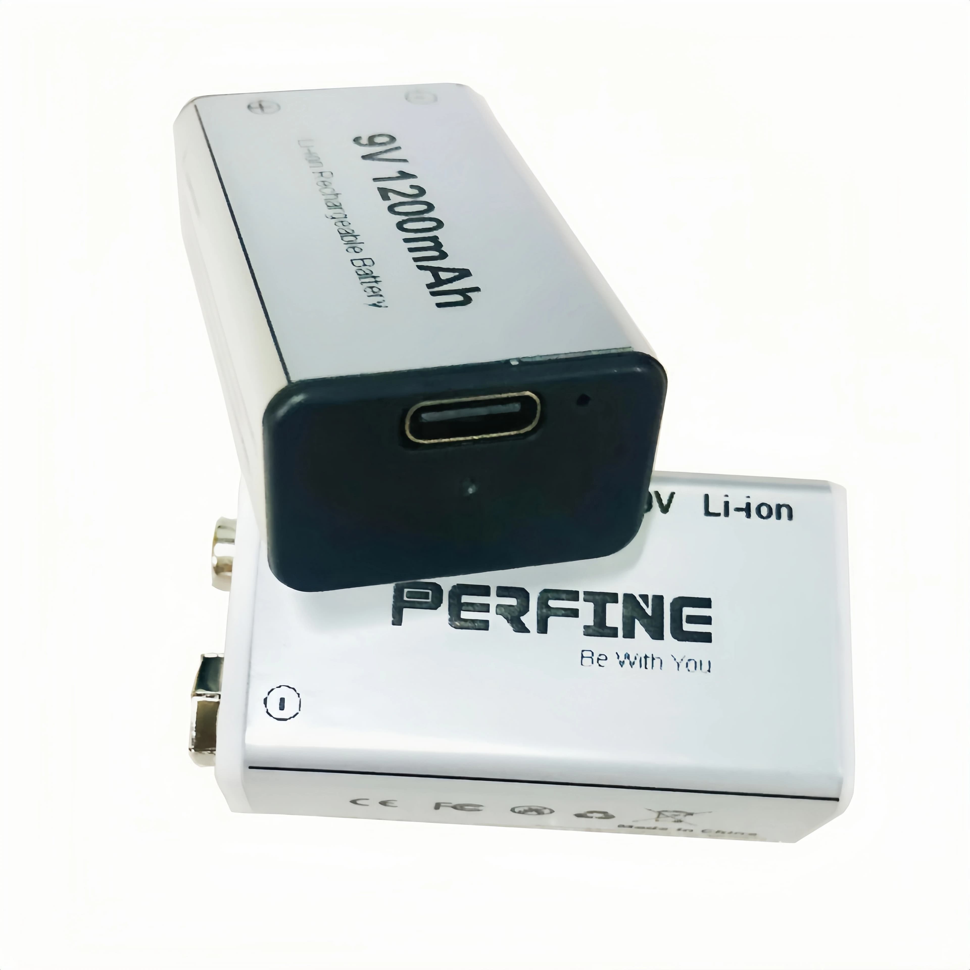 Perfine 9V Battery 6F22 1200mAh Electric Box Guitar Pickups Battery Type-C Li-ion Rechargeable Universal Battery with USB Cable