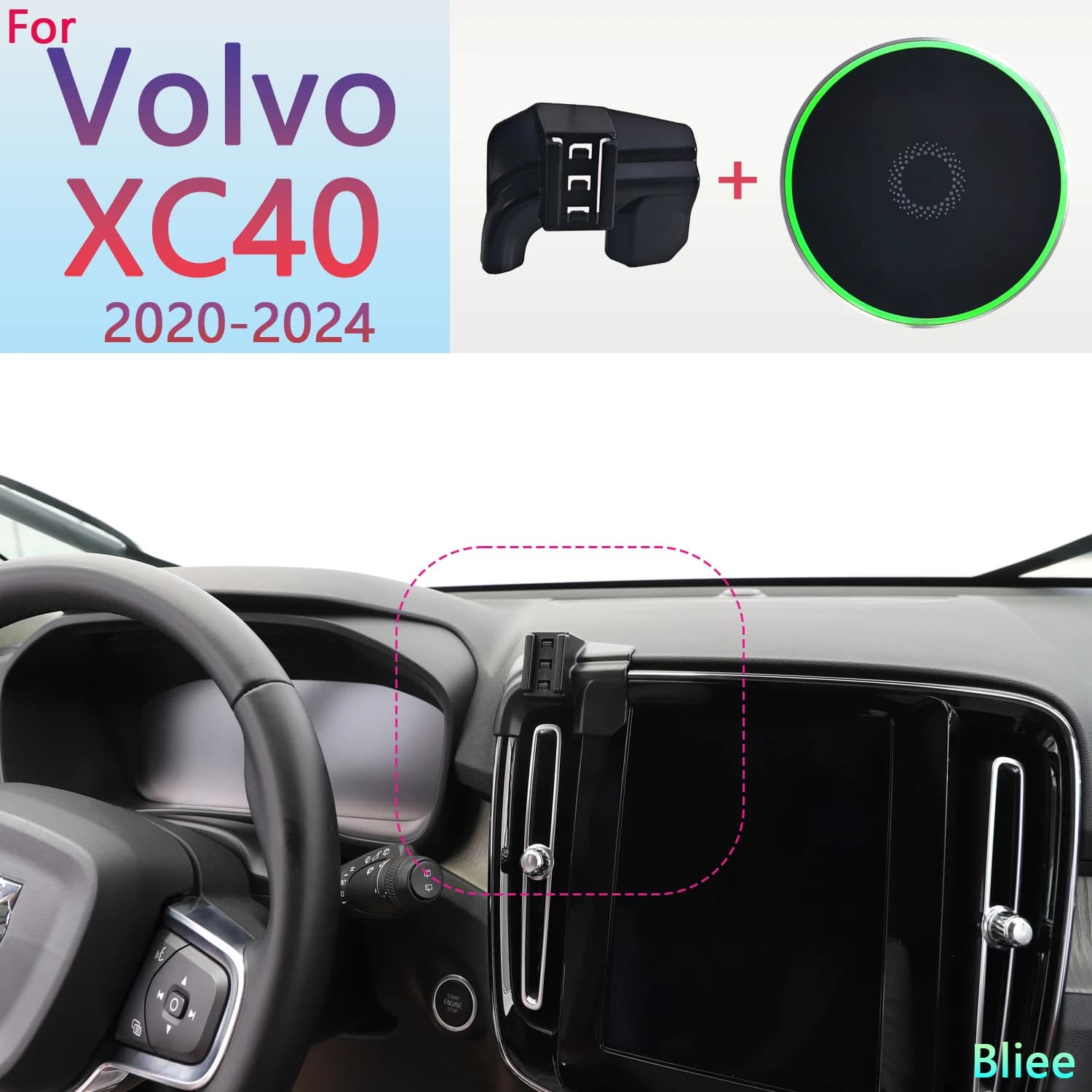 Per Volvo XC40 2020 2021 2022 2023 2024 Supporto magnetico per telefono per auto 15W Supporto per telefono di ricarica wireless Base MagSafe