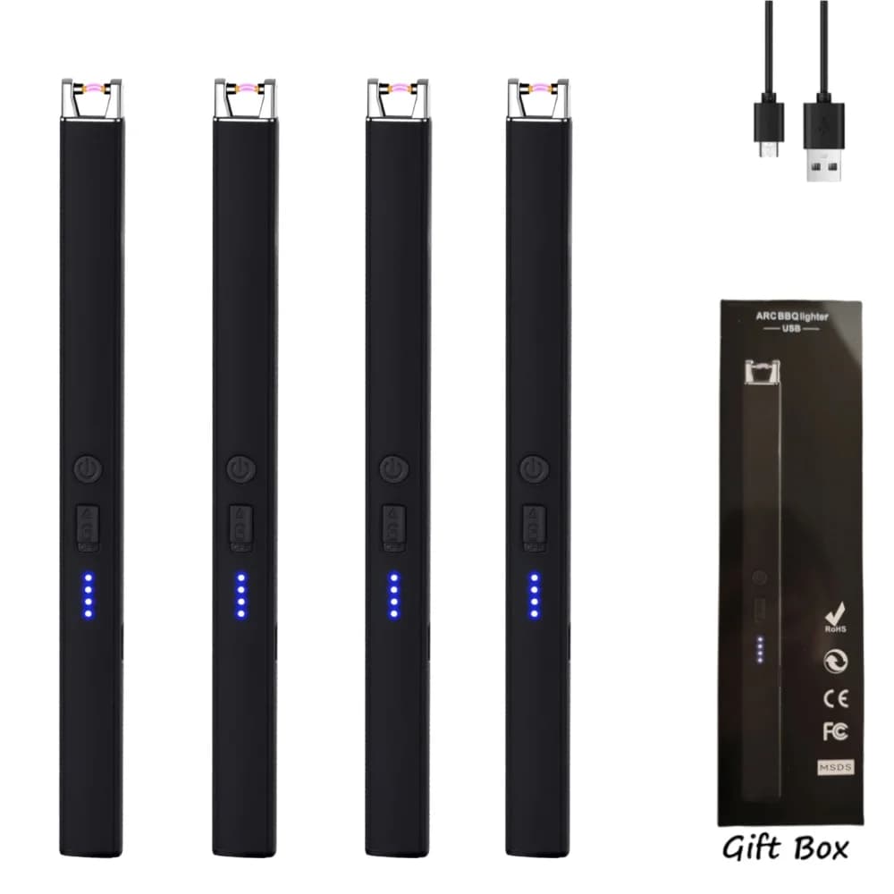 4 Accendini al Plasma Antivento Senza Fiamma con Display LED, Interruttore di Sicurezza, Ricaricabili USB-C per Campeggio e BBQ
