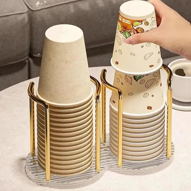 Luxury disposable cup holder, tea cup dispenser, water, shelf with cup display with longer stick, home organizer