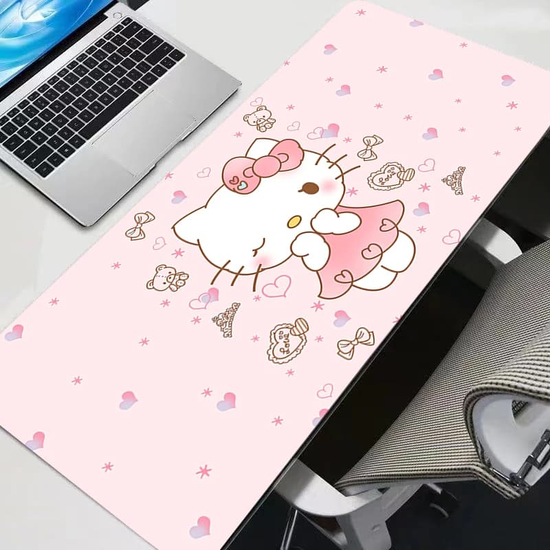 Tappetino per mouse Hello Kitty, grande, in gomma, per PC, accessori da gioco, resistente, tappetino da scrivania con bordo bloccabile, tappeto per gamer