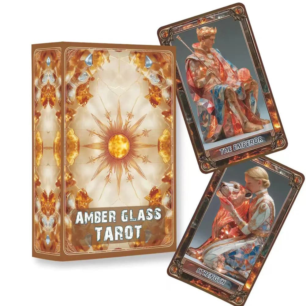 Set di carte dei tarocchi in vetro ambrato, 78 pezzi, 13x8 cm, design in lingua chiara, adatto ai principianti, include istruzioni carta