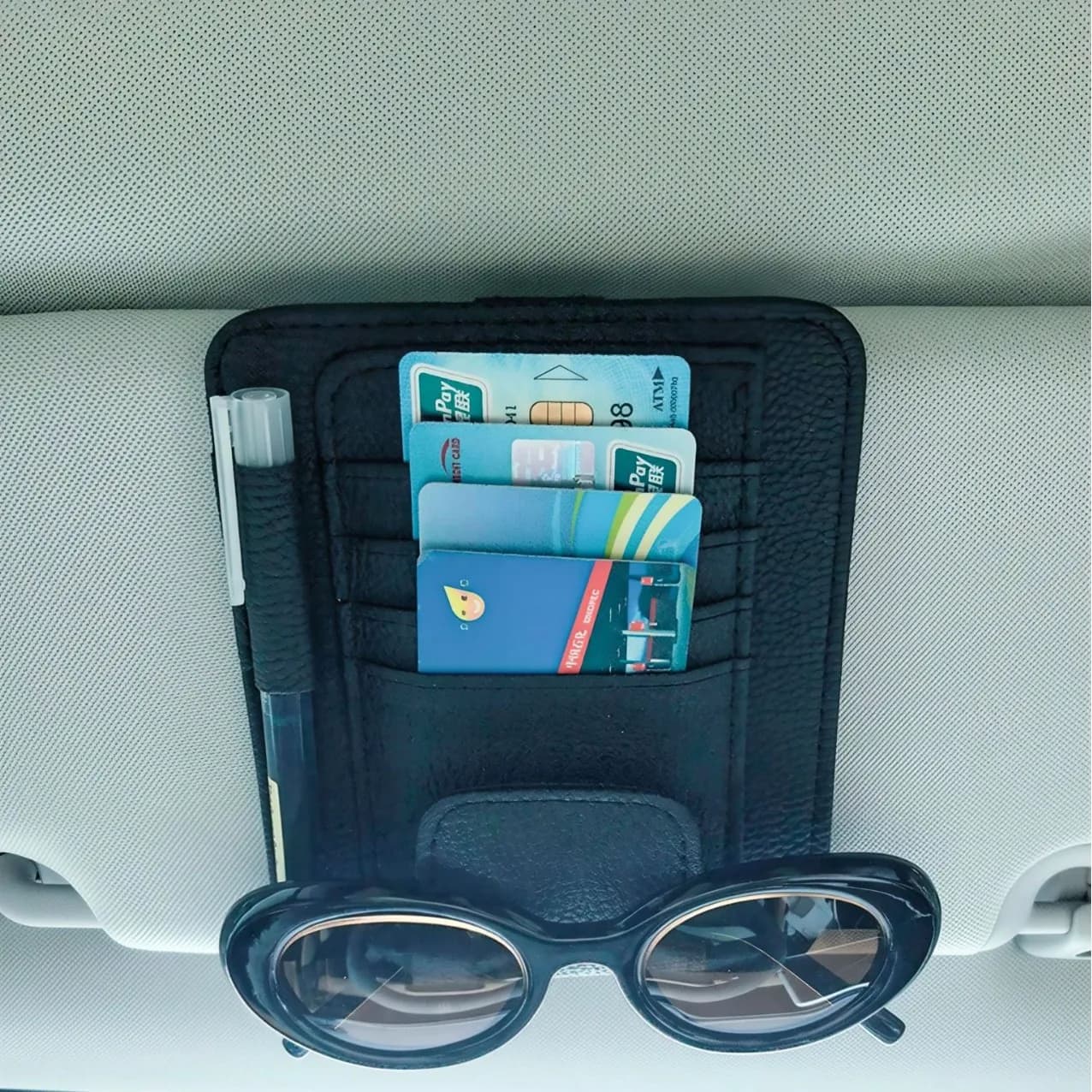 Organizer per Parasole Auto con Tasche Multiple, Porta Biglietti da Visita, Porta Occhiali da Sole, Accessori Auto per Interni
