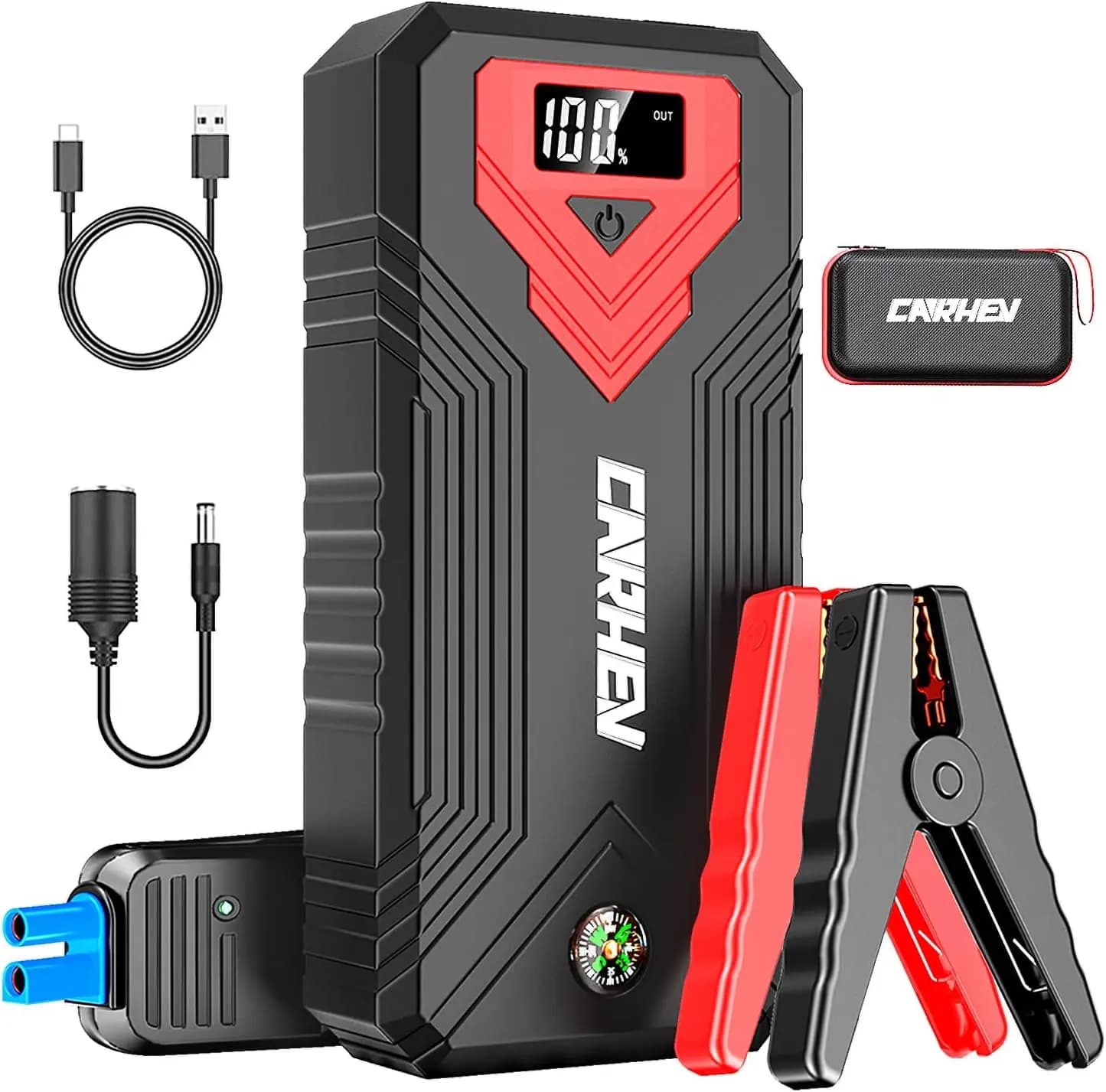 Avviatore di Emergenza per Auto da 24000mAh per Motori Benzina/Diesel fino a 8.0L, Portatile con Luce LED e USB QC 3.0