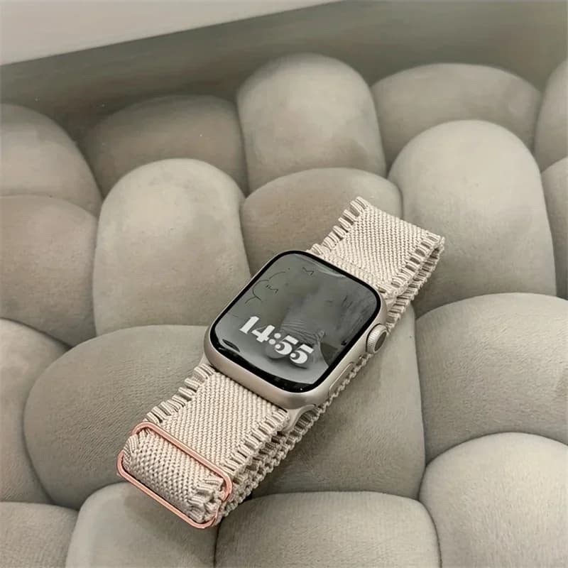 Women's lace elastic nylon strap compatible with Apple Watch dial of 38/40/41 mm 42/44/45/46/49 mm, soft strap with single ring