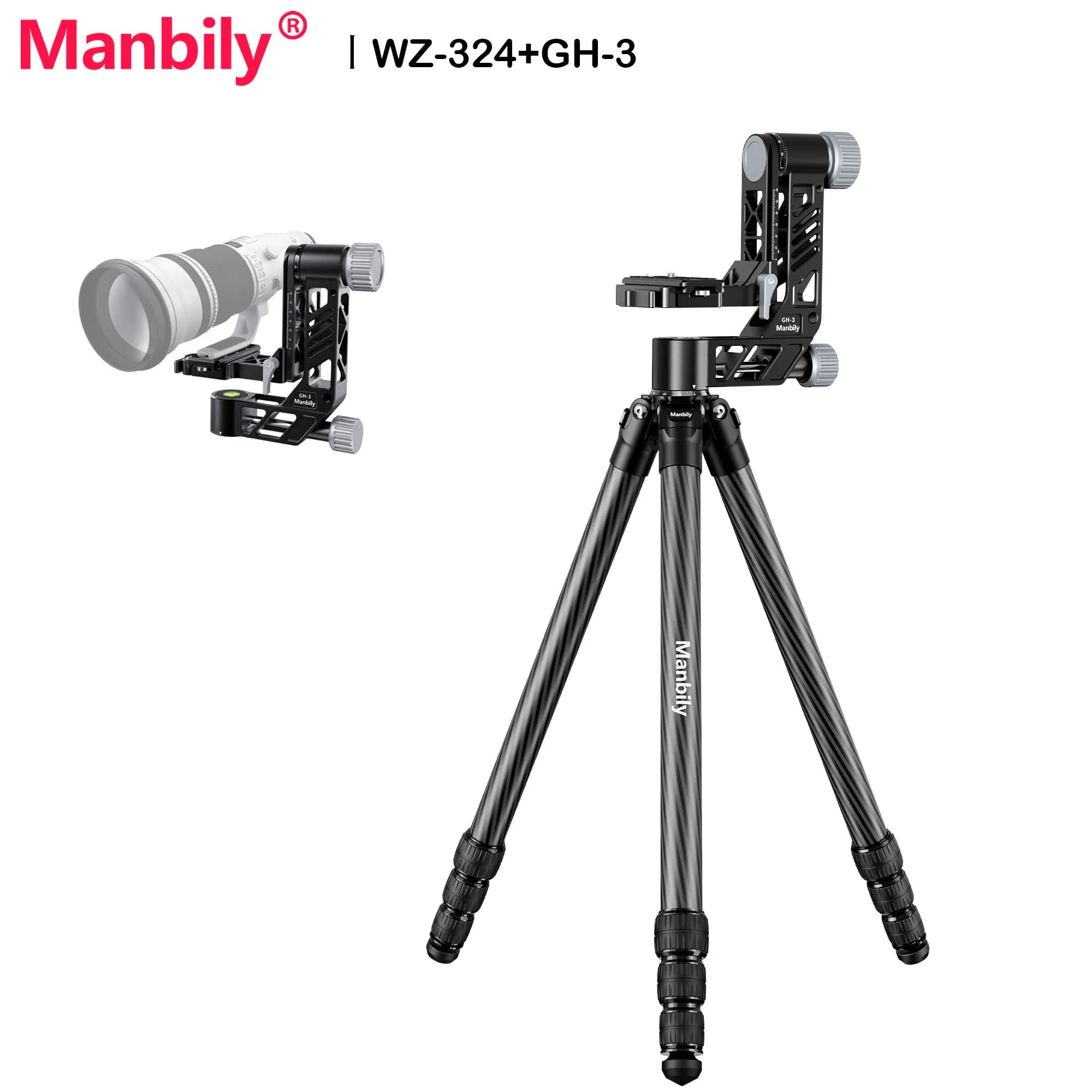 Manbily Professional Birdwatching Carbon Fiber Tripods for Outdoor Photographic Tripod for Nikon Canon DSLR Camera