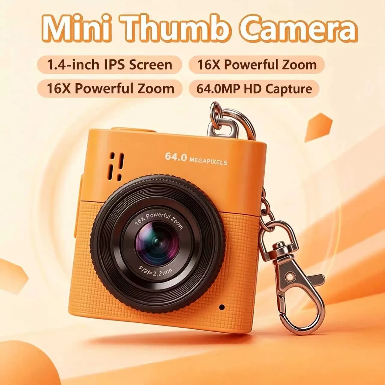 Mini Fotocamera da 64MP con Zoom Digitale 16X, Schermo IPS da 1.4", Videocamera HD Portatile per Vlog e Fotografia Quotidiana