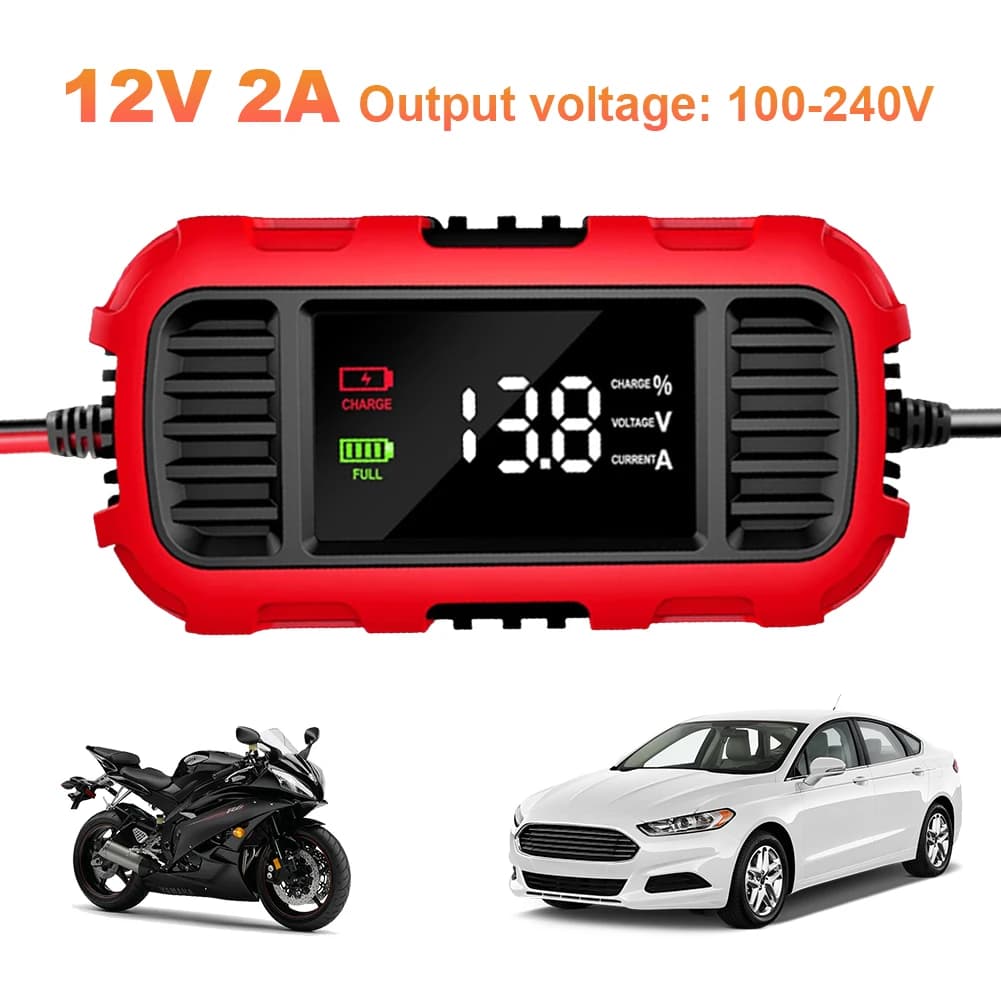 Caricabatteria per auto 12V 2A Caricabatterie di mantenimento della batteria Caricabatterie per auto Moto Caricabatteria al piombo per batterie moto