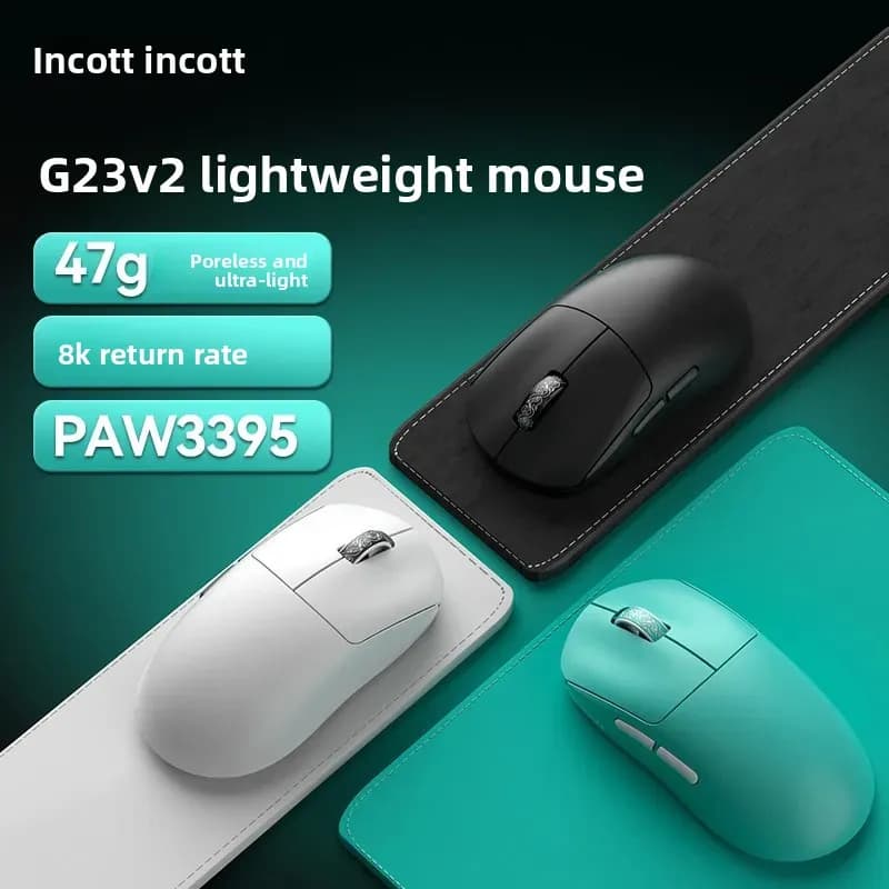 Incott G23V2 Wireless Gaming Mouse PAW3395 Tri-Mode 8K Polling 47g Lightweight Hot-Swappable Switch RGB FPS MOBA Office