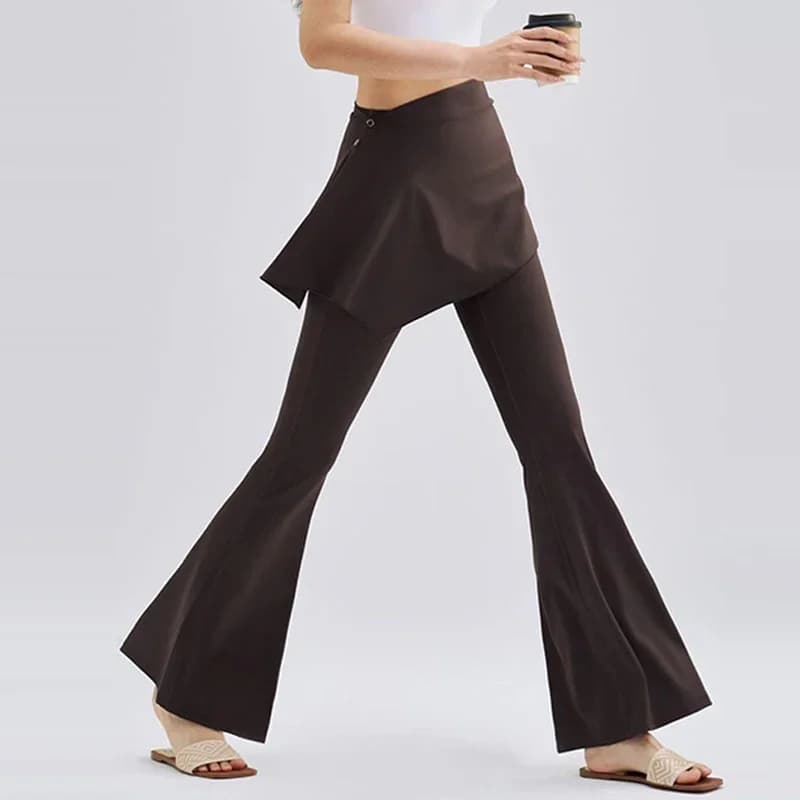 Leggings sportivi da donna a vita alta, slim fit, per Pilates e fitness, con gonna a micro-flare integrata per il sollevamento dei glutei