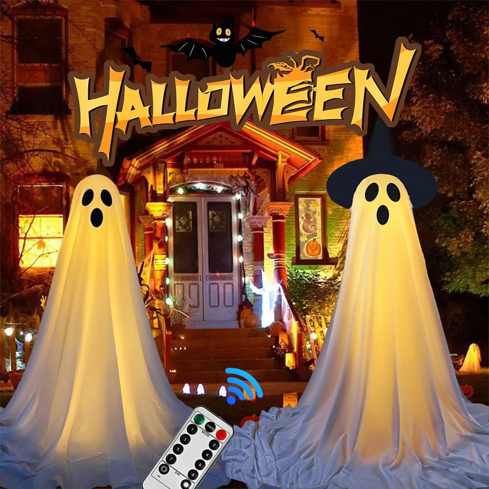 Light Up Ghost Spooky Ghost Halloween Decor with String Lights Scary Standing Ghosts Decor for Front Door Porch Yard Home Party