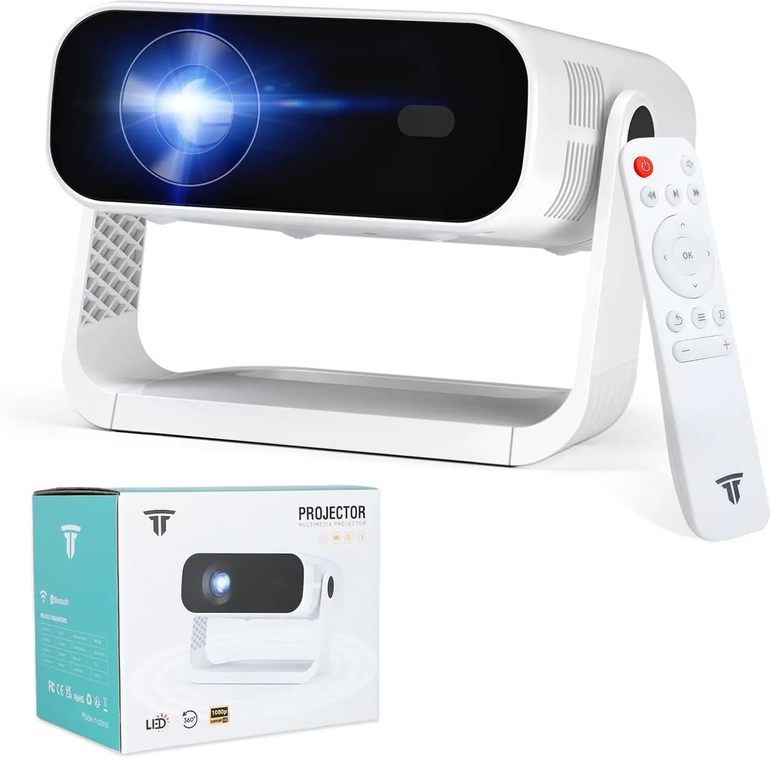 Mini Proiettore 1080P con WiFi e Bluetooth, Correzione Automatica del Trapezio, Supporto 4K per Home Theater