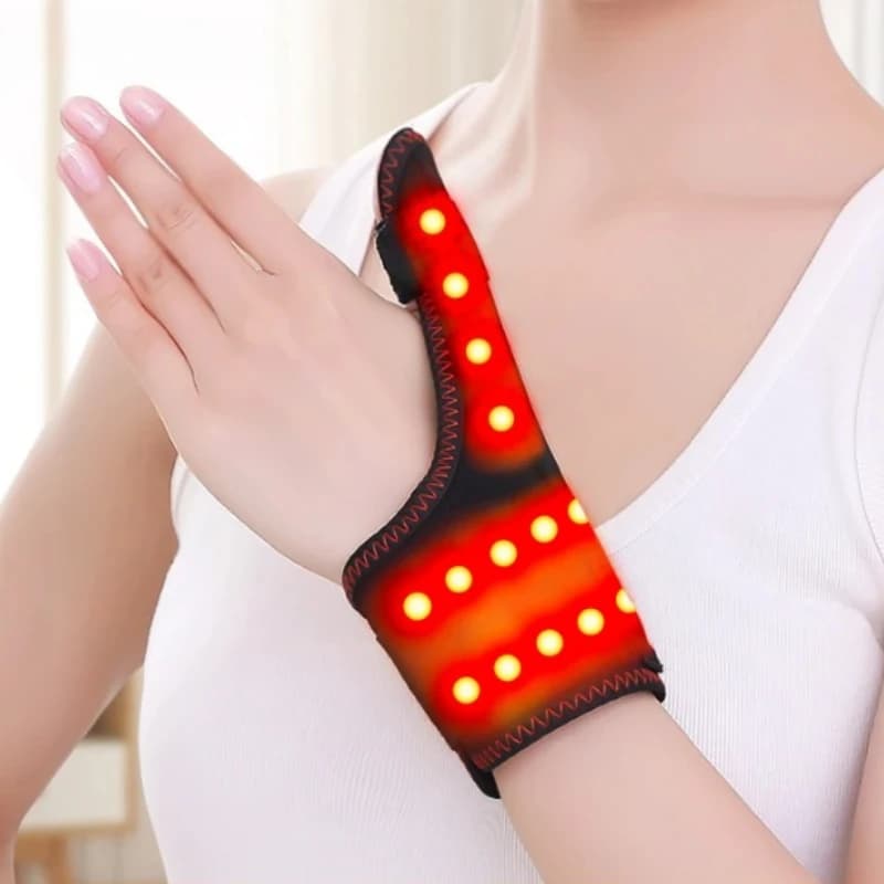 Massaggiatore Portatile a Vibrazione con Luce Rossa e Riscaldamento Elettrico per Pollice - Allevia il Dolore e la Fatica di Mani e Polsi, 3 Livelli di Regolazione, Timer