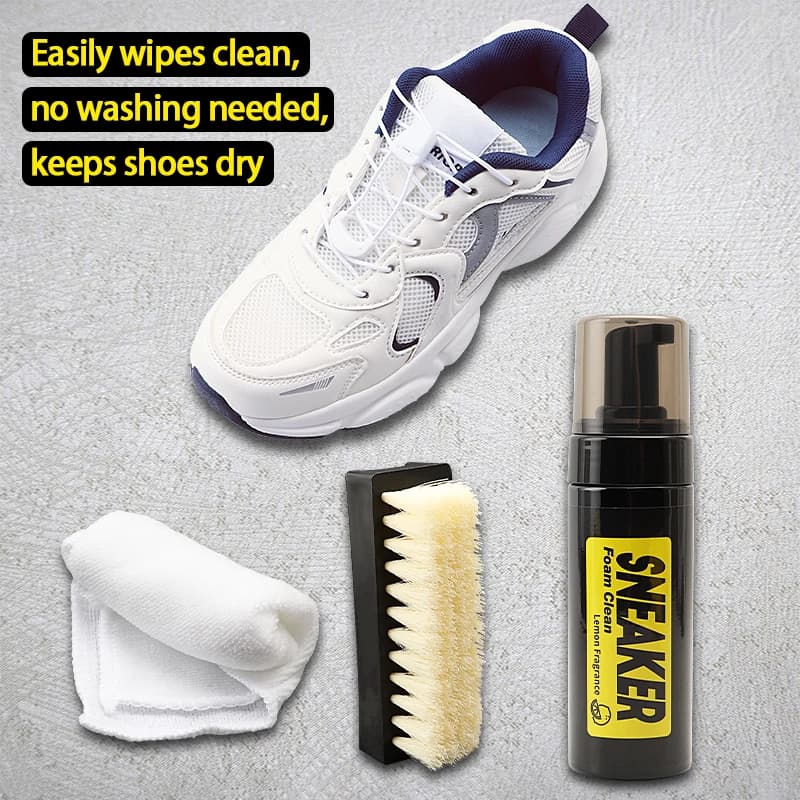 Kit per Pulizia a Secco di Scarpe Bianche, Detergente in Schiuma Senza Acqua 150ml con Spazzola e Panno, Set Completo per Scarpe