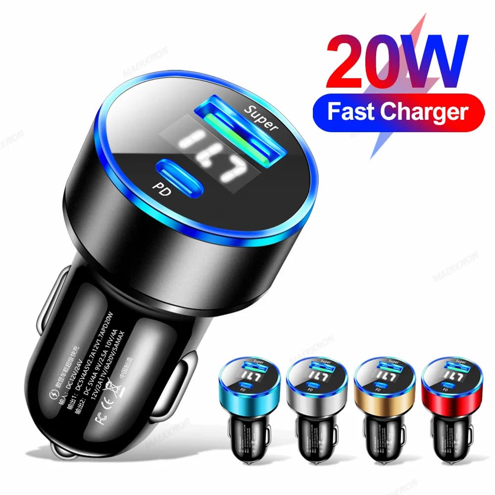 3.1A Caricabatteria da auto USB PD di alta qualità 2 porte Display a LED Voltmetro 12-24V Presa accendisigari Adattatore per caricabatteria da auto