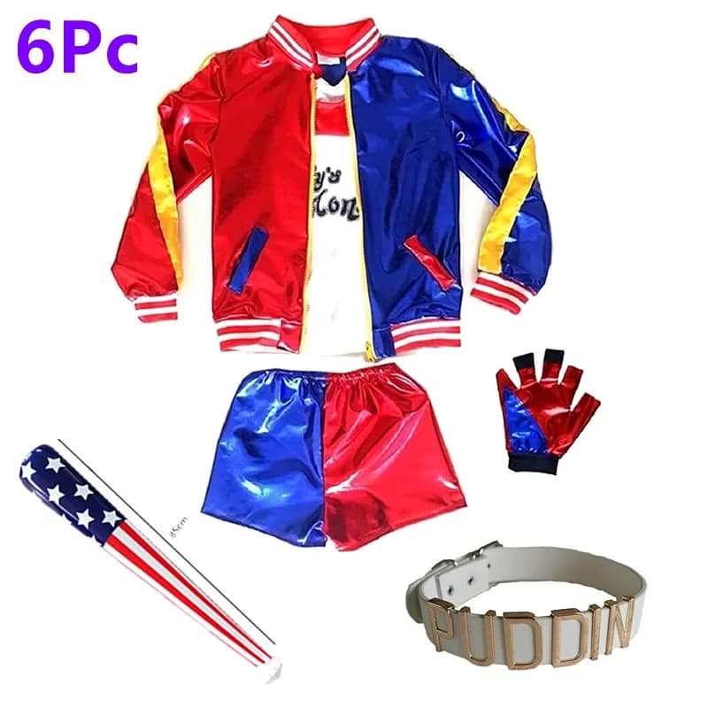 Costume da Clown per Bambini, 6 Pezzi, per Halloween Harley Monster, T-shirt, Giacca, Pantaloni