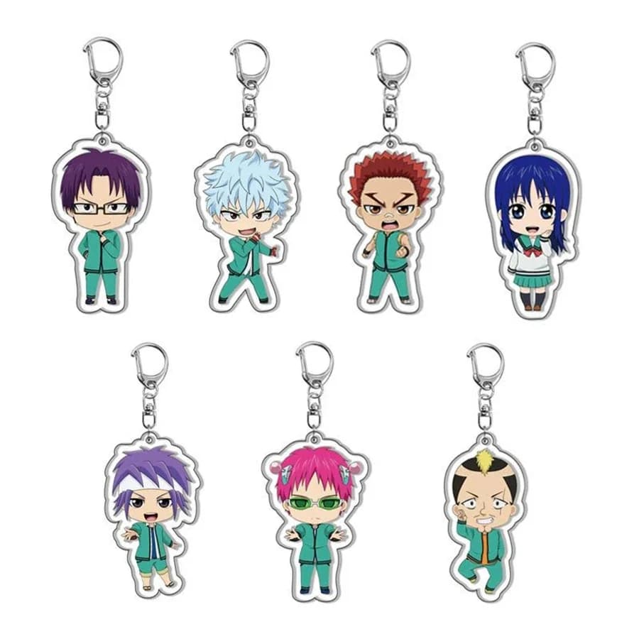 Portachiavi in acrilico anime Saiki Kusuo Simpatico ciondolo a forma di cartone animato Y2K adatto per borse e chiavi, regalo perfetto per i fan del portachiavi dell'auto