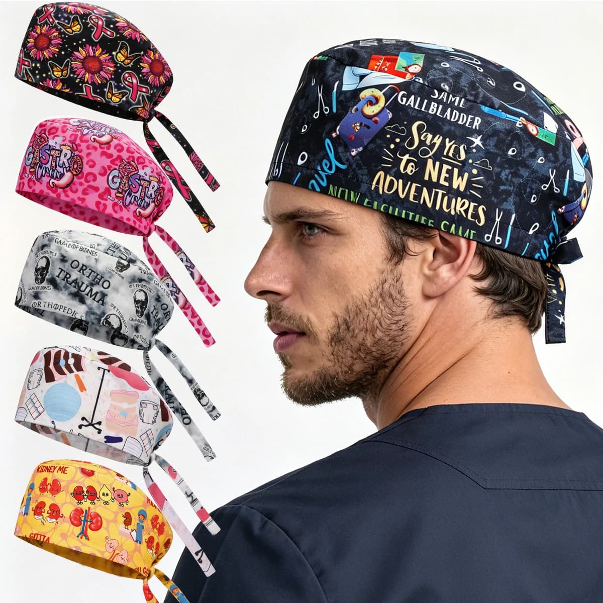 Cappelli stampati 2026: Berretti per infermieri, cappelli chirurgici per medici, dentisti e operatori sanitari, accessori per infermieri, cappelli per cliniche F1339