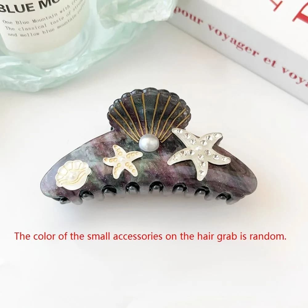 Fashion Starfish Ocean Shell Hair Grab Hair Clip Pearl Rhinestone Hair Claw Geometry Shark Clip Acrylic Shark Clip Female