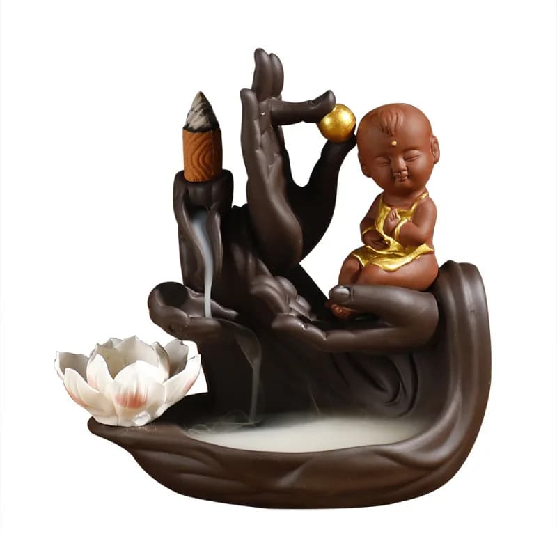 Purple Clay Backflow Incense Burner Child Incense Holder Creative Lotus Buddha Hand Backflow Incense Burner Home Decor