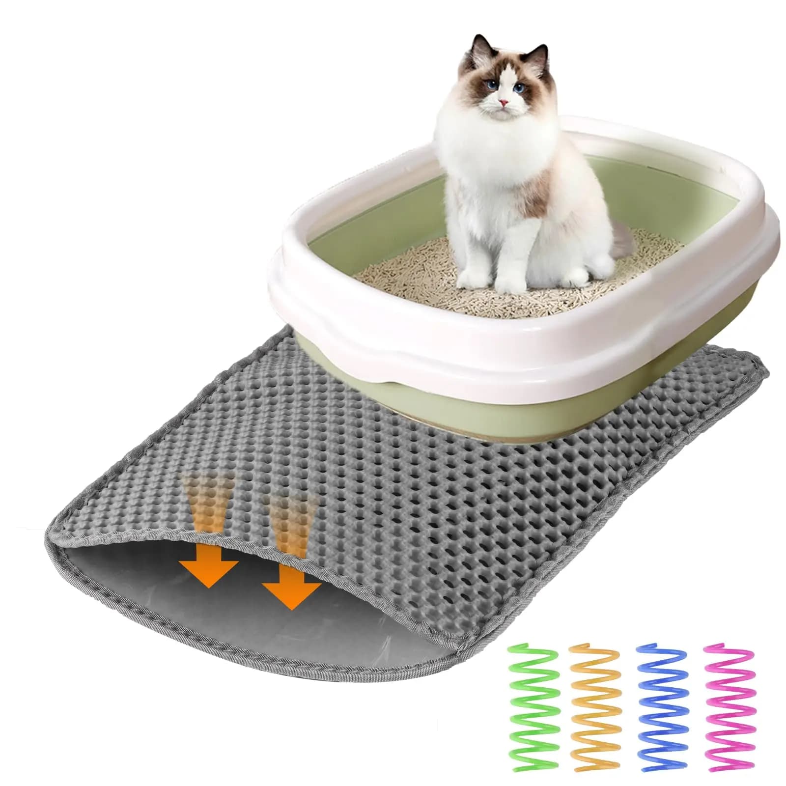 Tappetino per lettiera impermeabile per gatti 45x30 cm - Fodera per vassoio a doppio strato con giocattolo di piume