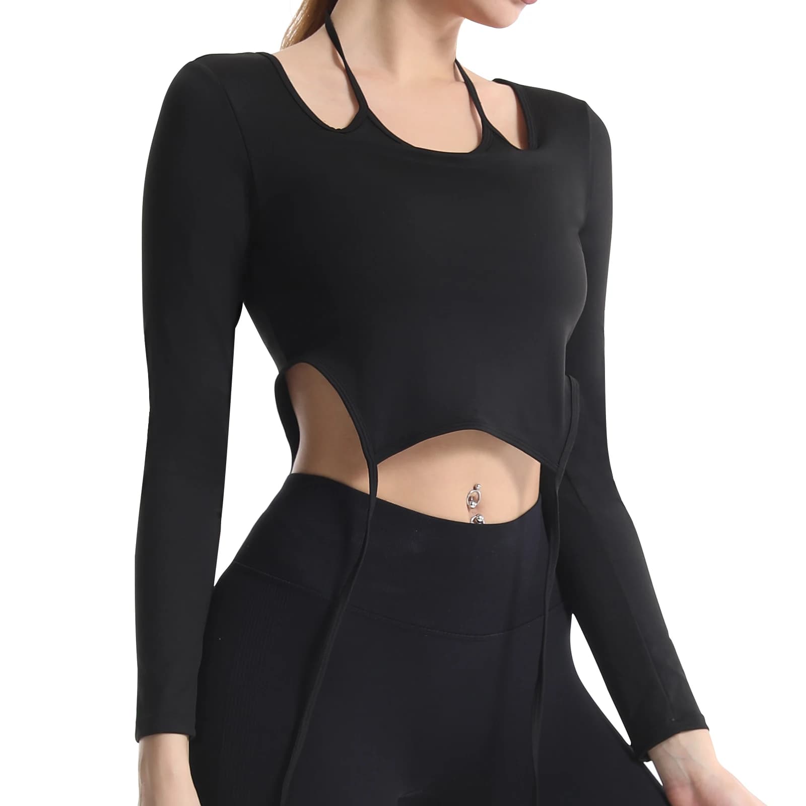 Women's Long Sleeved Slim Strap Hanging Neck Yoga Suit Sports Slimming Top Suitable For Running Yoga Pilates Daily Fitness
