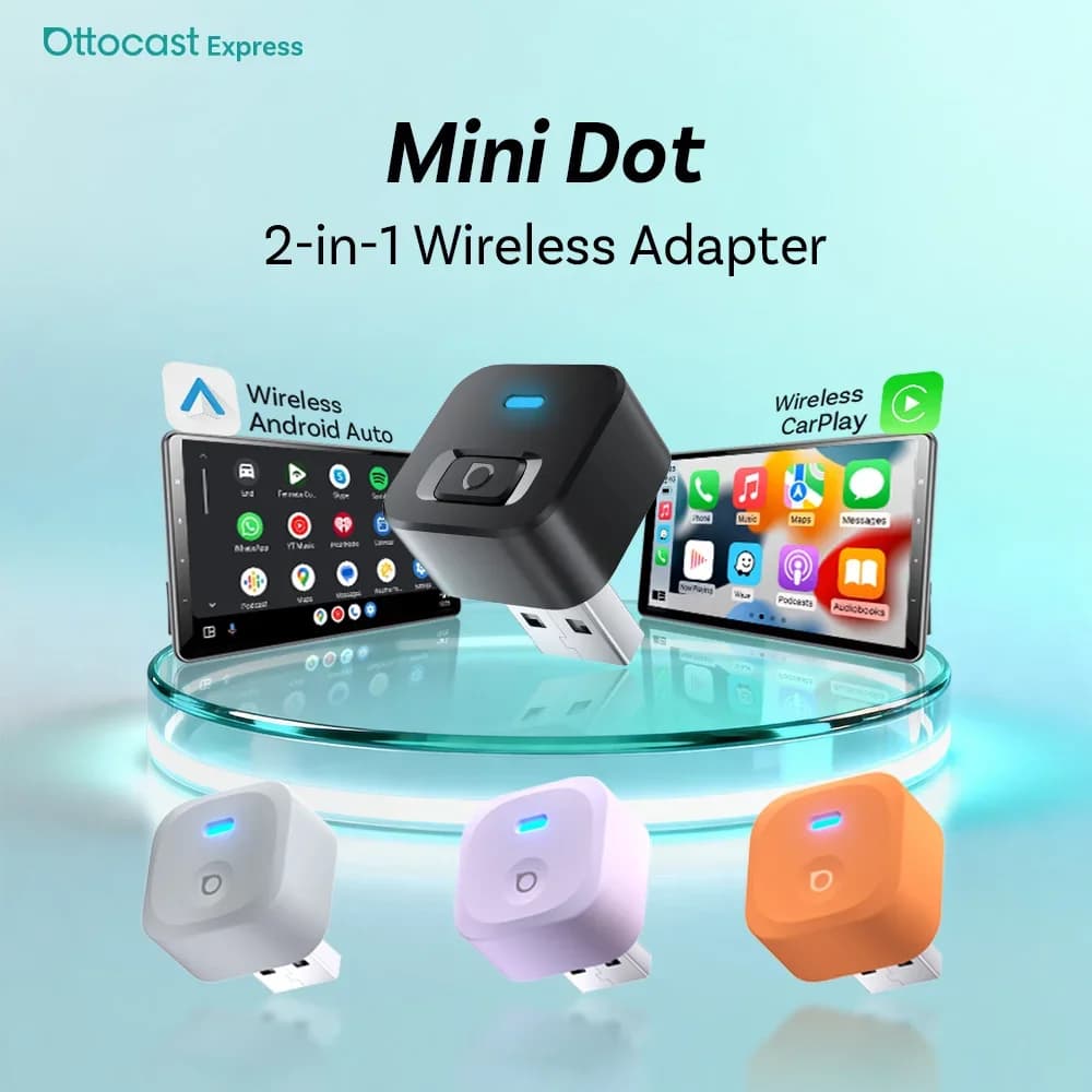 Ottocast Mini Dot Adattatore wireless Wireless CarPlay Android Auto per auto OEM Plug and Play Connessione automatica WiFi Bluetooth