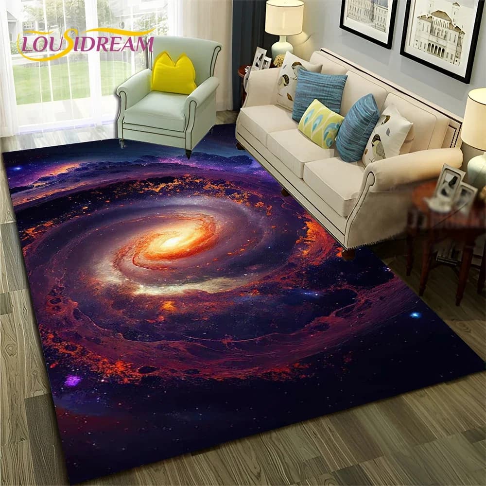 Galaxy Planet Star 3D Universo Spazio Tappeto per la casa Soggiorno Camera da letto Divano Zerbino Decor, Tappeto per bambini Tappetino antiscivolo