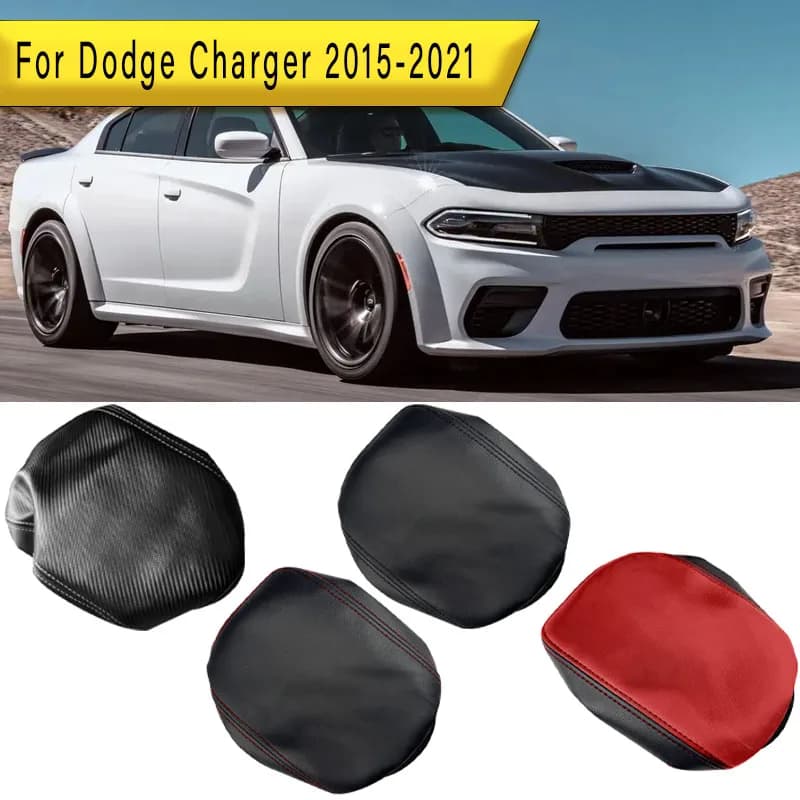 Leather Car Arm Cover with Carbon Texture Soft for Dodge Charger 2015- 2021