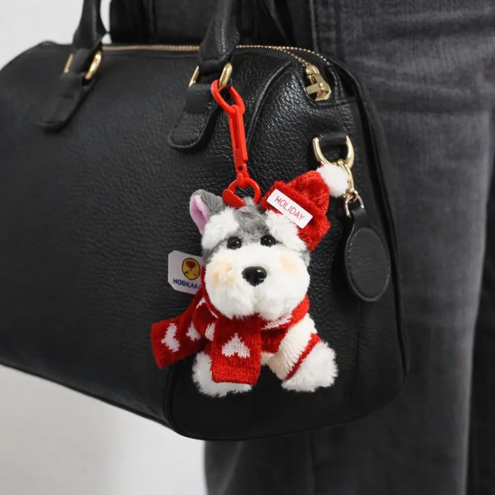 Cute Dog Schnauzer Keychain Cartoon Red Car Key Ring Scarf Bag Pendant Backpack Decoration