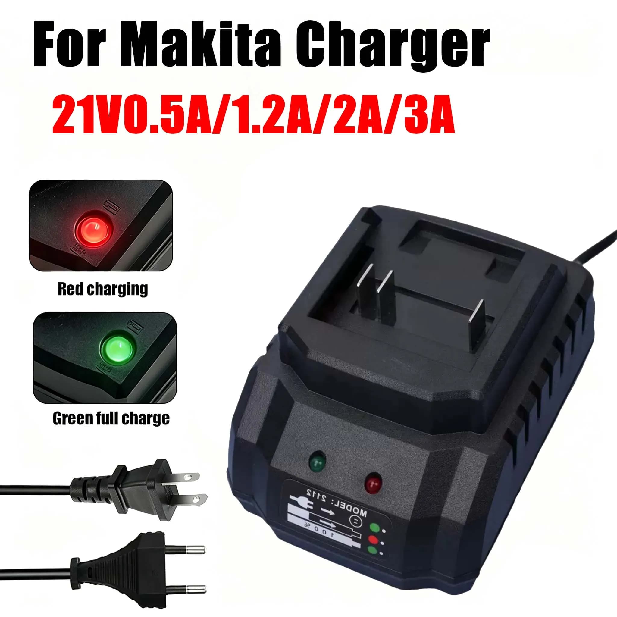Caricabatterie agli ioni di litio US/EU 21V 0.5A 1.2A 2A 3A a ricarica rapida per utensili elettrici Makita BL1415 BL1815 BL1830 BL1850, caricatore portatile