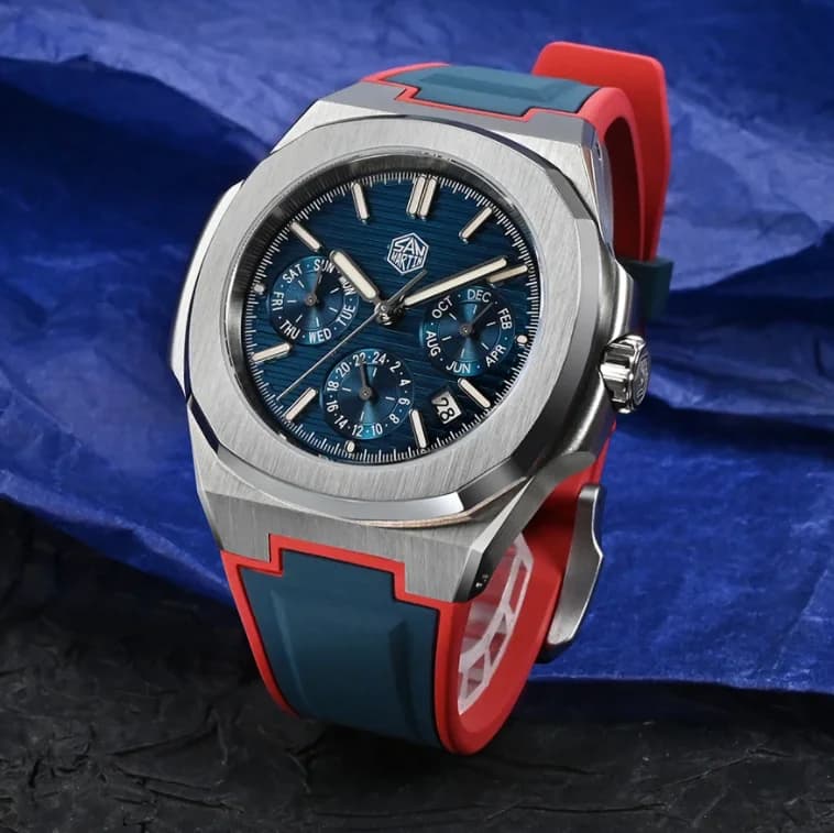 Orologio automatico da uomo San Martin 43mm Orologio da polso meccanico 10ATM Impermeabile quadrato luminoso Zaffiro Miyota 9120 FKM Cinturino