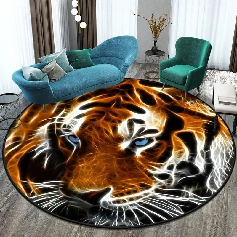 VIKAMA Tiger Round Rug Anti-slip Soft Floor Mat Kids Decor Gift Living Room Bathroom Prayer
